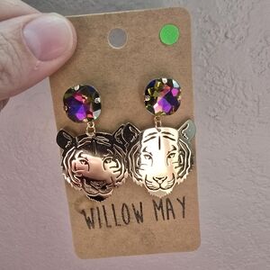 Willow May Gold Tiger Earrings with Multicolor Gemstone AB